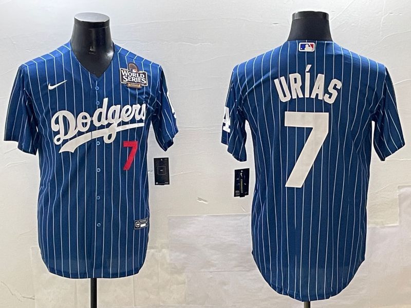 Men Los Angeles Dodgers 7 Urias Blue Stripe Fashion Game 2025 Nike MLB Jersey style 3